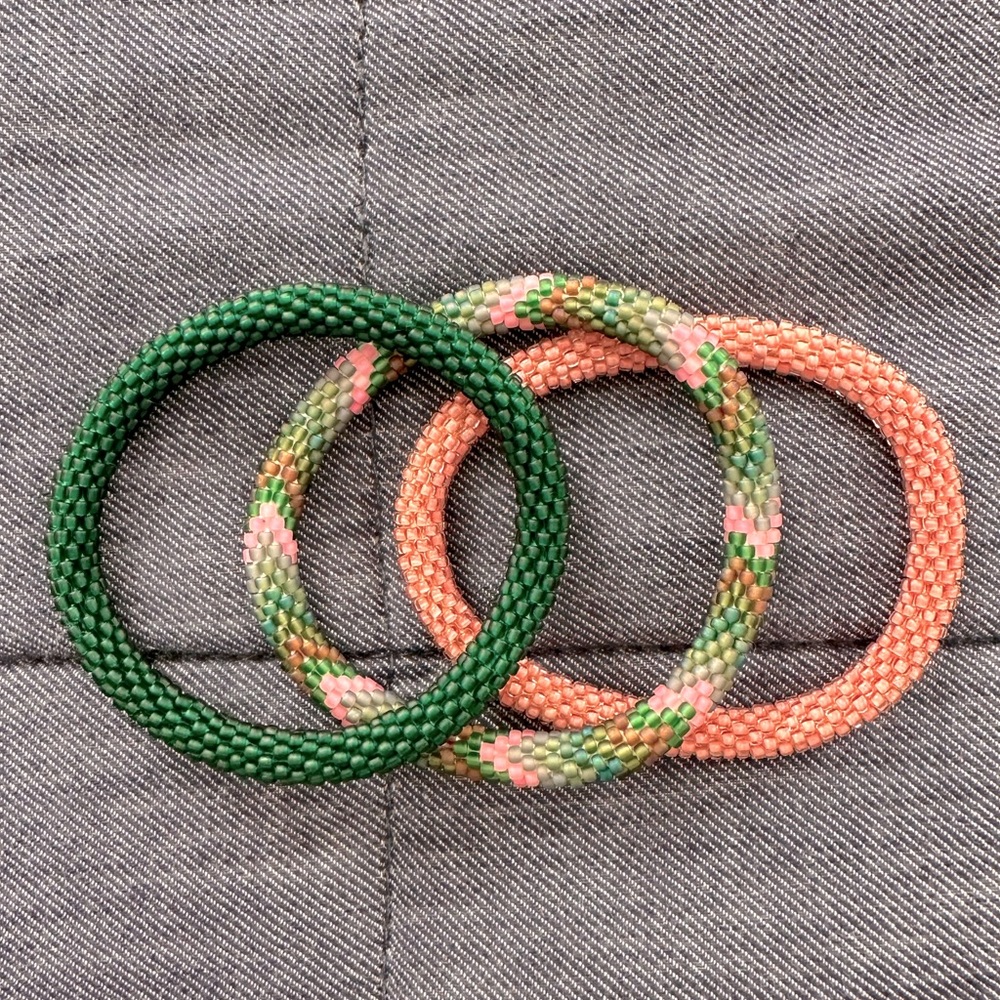 LILY and LAURA Green/Pink Bracelets, Lot of 3